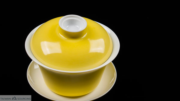 Yellow Chinese Tea Cup With Lid And Saucer