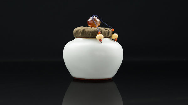 Taiwan Sourcing Ru Yao Glaze Storage Container for Tea - Pearl White with Fancy Cloth Lid